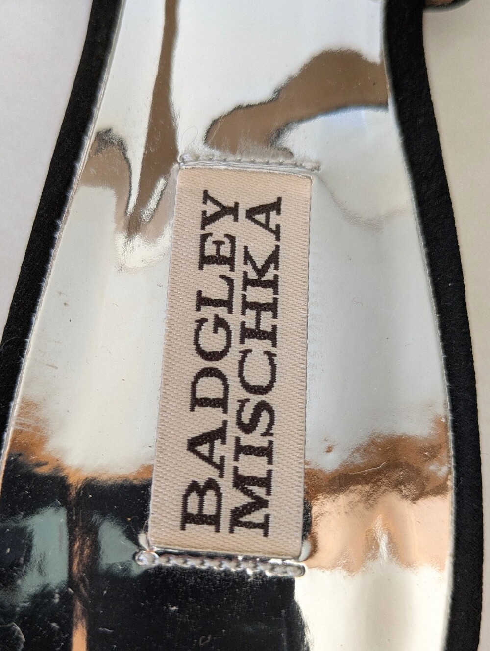 Badgley Mischka Crystal Slingback Low Heels Black Satin Block Heel Point Toe 8.5 - Picture 3 of 17